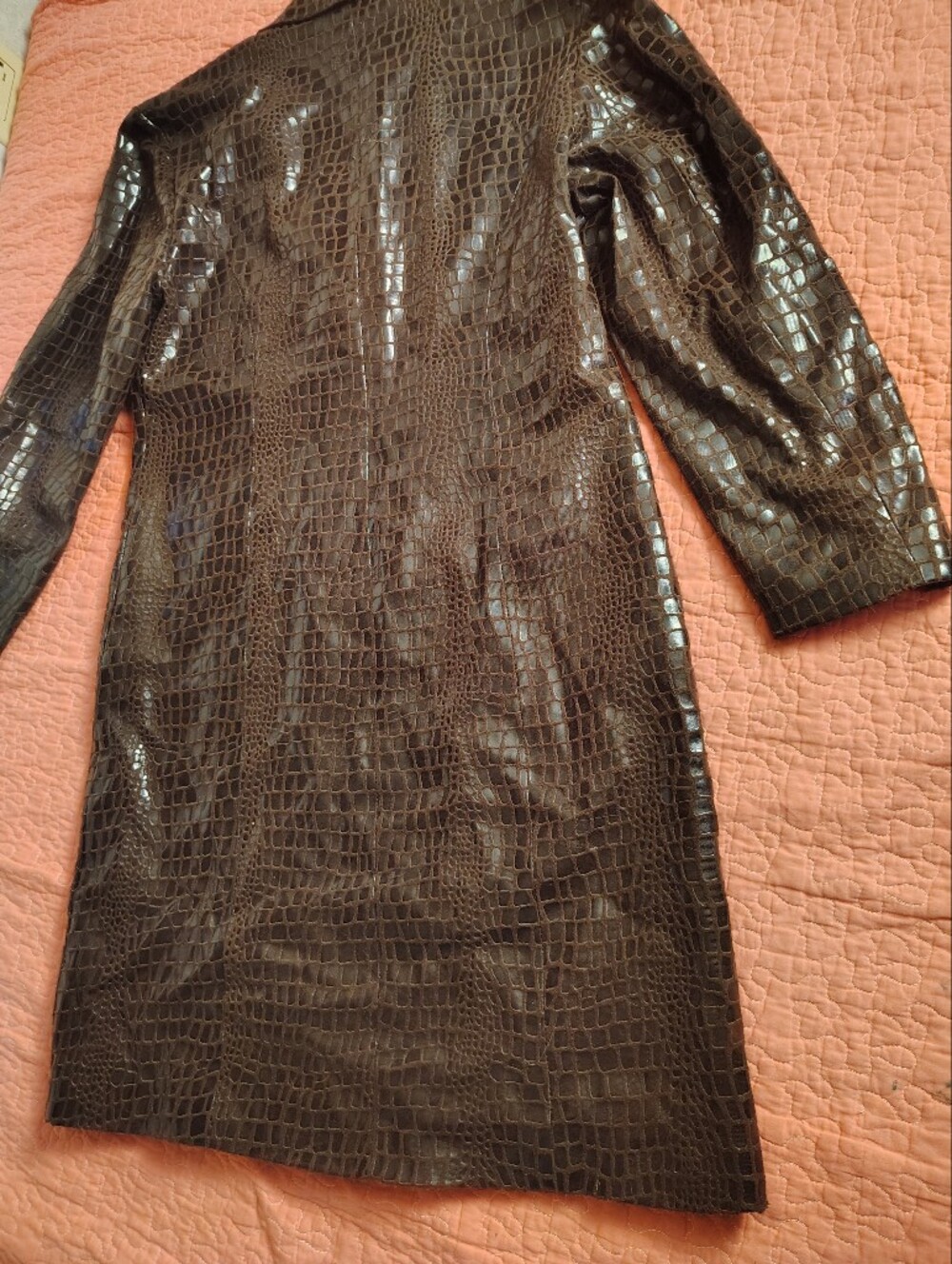 Selene Sport Brown Croc-Embossed Faux Leather Jacket - Picture 7 of 11